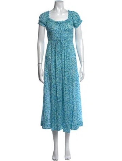 Pre-owned Doen Floral Print Long Dress In Blue