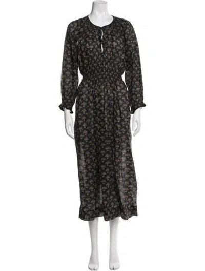 Pre-owned Doen Floral Print Long Dress In Blue