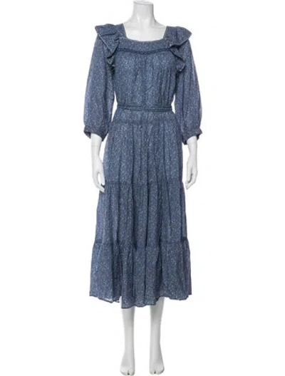 Pre-owned Doen Floral Print Long Dress In Blue