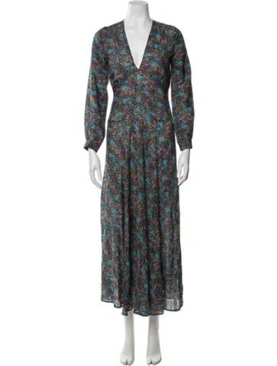 Pre-owned Doen Floral Print Long Dress In Blue