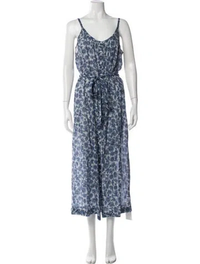 Pre-owned Doen Floral Print Long Dress In Blue