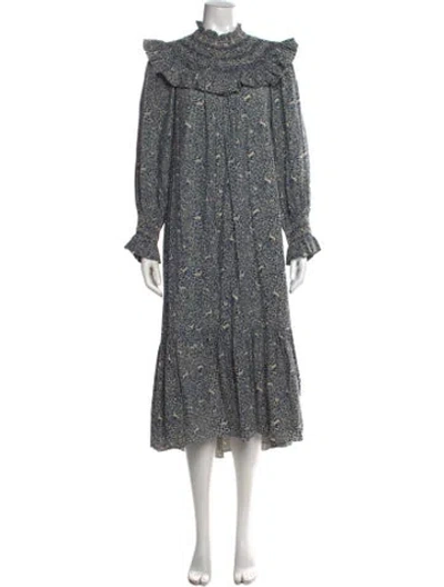 Pre-owned Doen Floral Print Long Dress In Blue