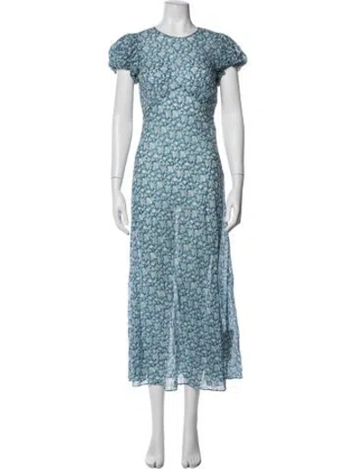 Pre-owned Doen Floral Print Long Dress In Blue