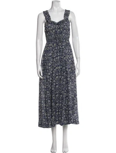Pre-owned Doen Floral Print Long Dress In Blue