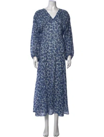 Pre-owned Doen Floral Print Long Dress In Blue