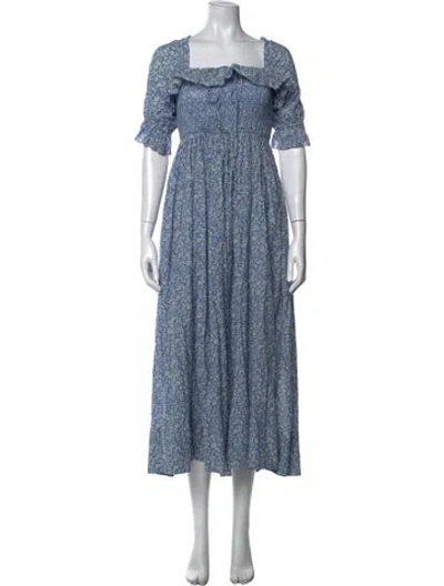Pre-owned Doen Floral Print Long Dress In Blue