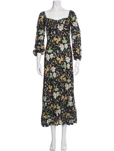 Pre-owned Doen Floral Print Long Dress In Blue