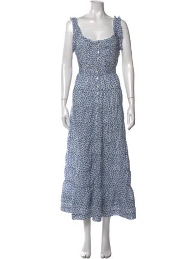 Pre-owned Doen Floral Print Long Dress In Blue