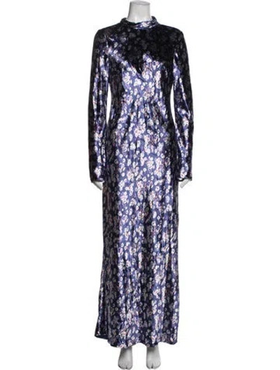 Pre-owned Doen Floral Print Long Dress In Blue
