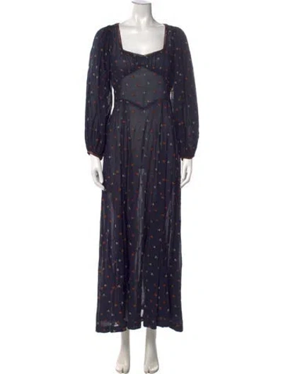 Pre-owned Doen Floral Print Long Dress In Blue