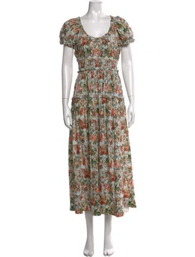 Pre-owned Doen Floral Print Long Dress In Blue