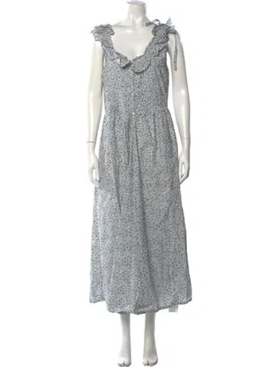 Pre-owned Doen Floral Print Long Dress In Blue