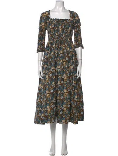 Pre-owned Doen Floral Print Long Dress In Blue
