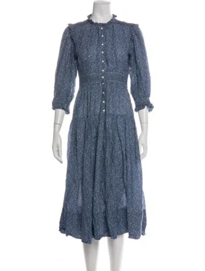 Pre-owned Doen Floral Print Long Dress In Blue