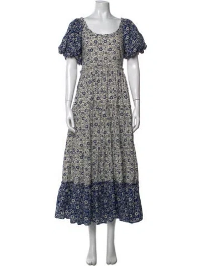 Pre-owned Doen Floral Print Long Dress In Blue/neutrals