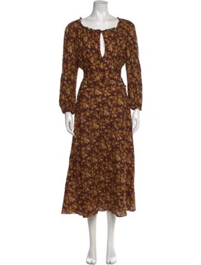 Pre-owned Doen Floral Print Long Dress In Brown