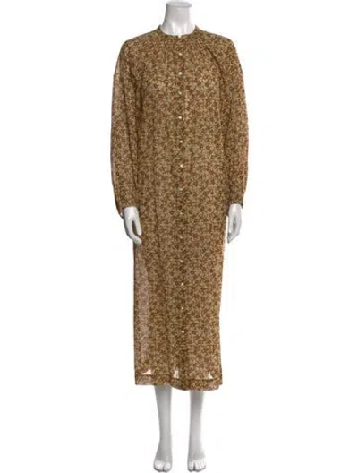Pre-owned Doen Floral Print Long Dress In Brown