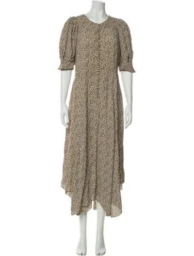Pre-owned Doen Floral Print Long Dress In Brown