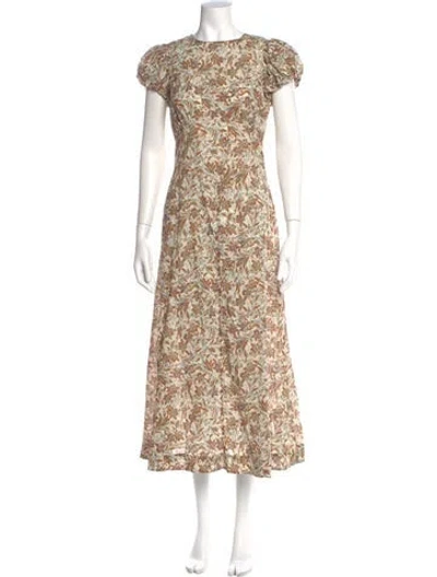 Pre-owned Doen Floral Print Long Dress In Brown