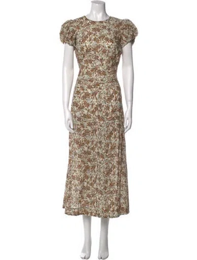 Pre-owned Doen Floral Print Long Dress In Brown