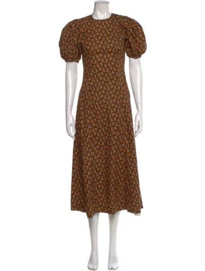 Pre-owned Doen Floral Print Long Dress In Brown