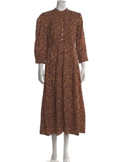 Pre-owned Doen Floral Print Long Dress In Brown