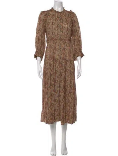 Pre-owned Doen Floral Print Long Dress In Brown