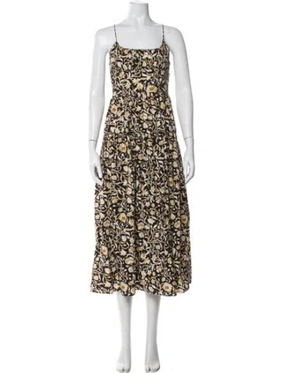 Pre-owned Doen Floral Print Long Dress In Brown