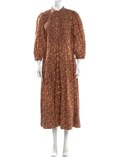 Pre-owned Doen Floral Print Long Dress In Brown