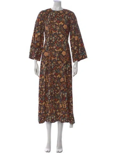 Pre-owned Doen Floral Print Long Dress In Brown