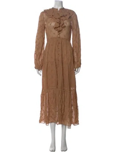 Pre-owned Doen Floral Print Long Dress In Brown