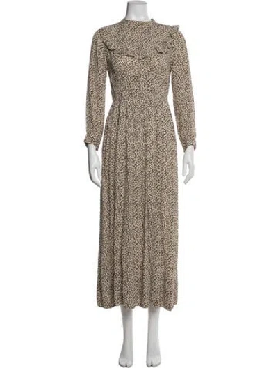 Pre-owned Doen Floral Print Long Dress In Brown