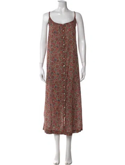Pre-owned Doen Floral Print Long Dress In Brown