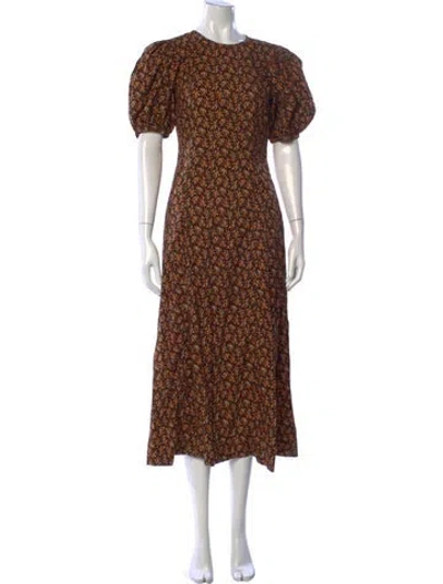 Pre-owned Doen Floral Print Long Dress In Brown