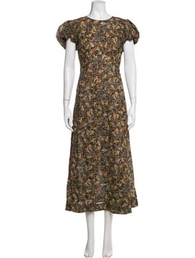Pre-owned Doen Floral Print Long Dress In Brown