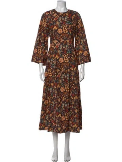 Pre-owned Doen Floral Print Long Dress In Brown