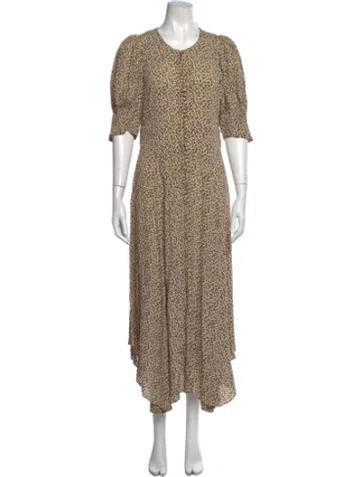 Pre-owned Doen Floral Print Long Dress In Brown