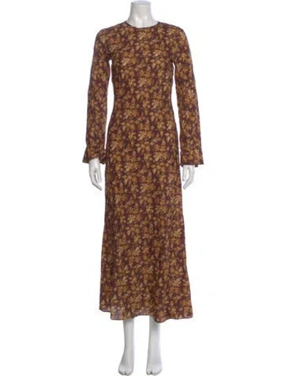 Pre-owned Doen Floral Print Long Dress In Brown/neutrals