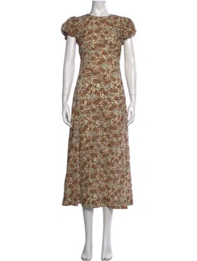 Pre-owned Doen Floral Print Long Dress In Brown/neutrals