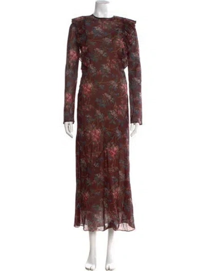Pre-owned Doen Floral Print Long Dress In Burgundy