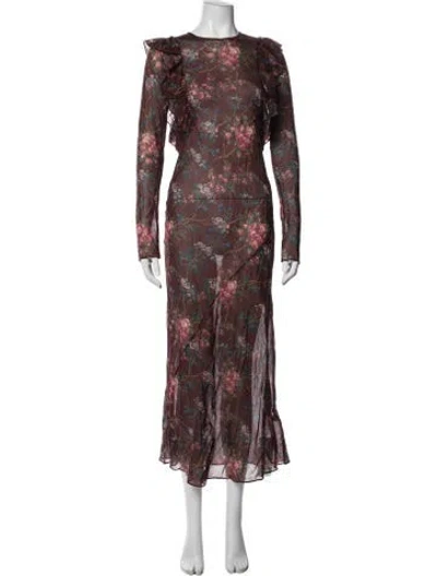 Pre-owned Doen Floral Print Long Dress In Burgundy