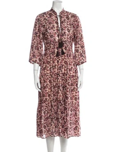 Pre-owned Doen Floral Print Long Dress In Burgundy