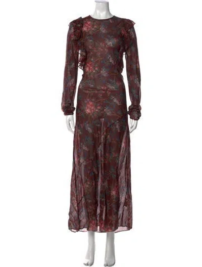 Pre-owned Doen Floral Print Long Dress In Burgundy