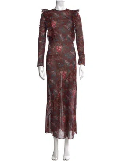 Pre-owned Doen Floral Print Long Dress In Burgundy
