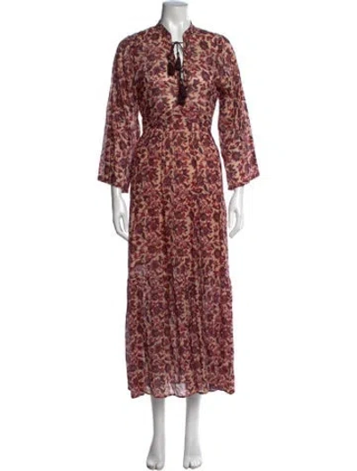 Pre-owned Doen Floral Print Long Dress In Burgundy