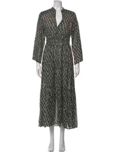 Pre-owned Doen Floral Print Long Dress In Gray
