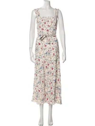 Pre-owned Doen Floral Print Long Dress In Gray