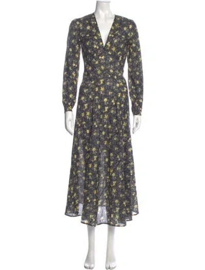 Pre-owned Doen Floral Print Long Dress In Green