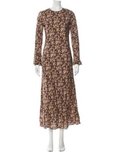 Pre-owned Doen Floral Print Long Dress In Green