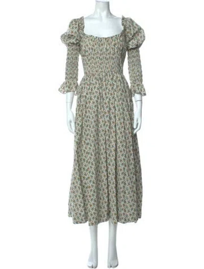 Pre-owned Doen Floral Print Long Dress In Green